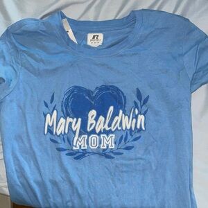Mary Baldwin University mom blue T-shirt